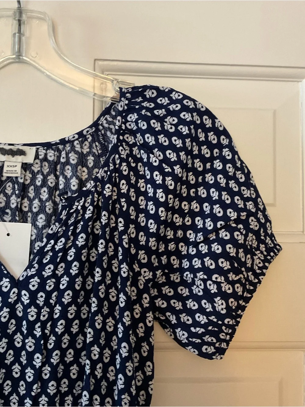 J.Crew Block-print midi dress Antique Navy Floral XXSP 2XSP NWT Puff Sleeve
